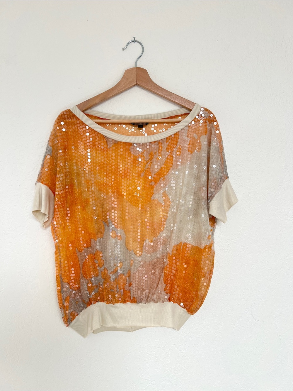 ROZAE NICHOLS silk sequin short sleeve blouse / size XL